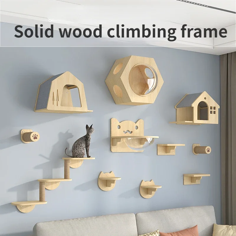 Wooden Wall Climbing Set for Cat, Tree Tower, Pet Accessories, Training Supplies, DIY, Match Your Own, Villa, Products