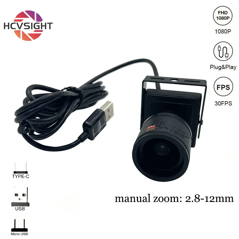 

HD 1080P 2.8-12mm Manual Zoom Lens Webcam OTG UVC USB Camera Miniature Size 36*36mm For ATM Bank Machine Industry