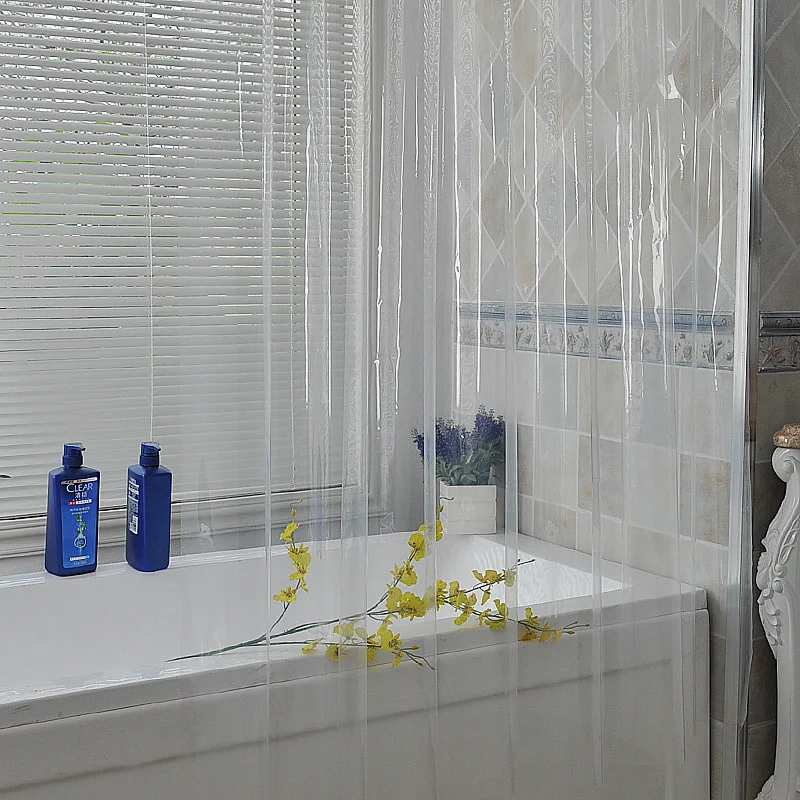 Transparent Shower Curtains Simple Waterproof PEVA Bath Curtain Mildewproof Bathing Cover High Quality with 12pcs Plastic Hooks