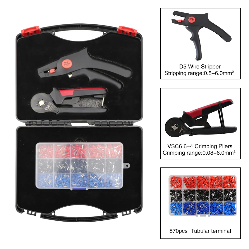 Crimping Pliers 6-4 Crimper Tools With Tubular Terminals Wire tripper Mini Portable Automatic Crimping Tool In Box Bag SET