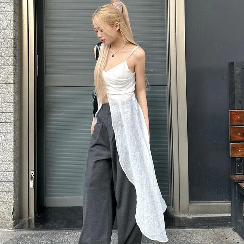 Women Camisole, Spaghetti Straps V-neck Patchwork Slit Summer Tops for Party Club