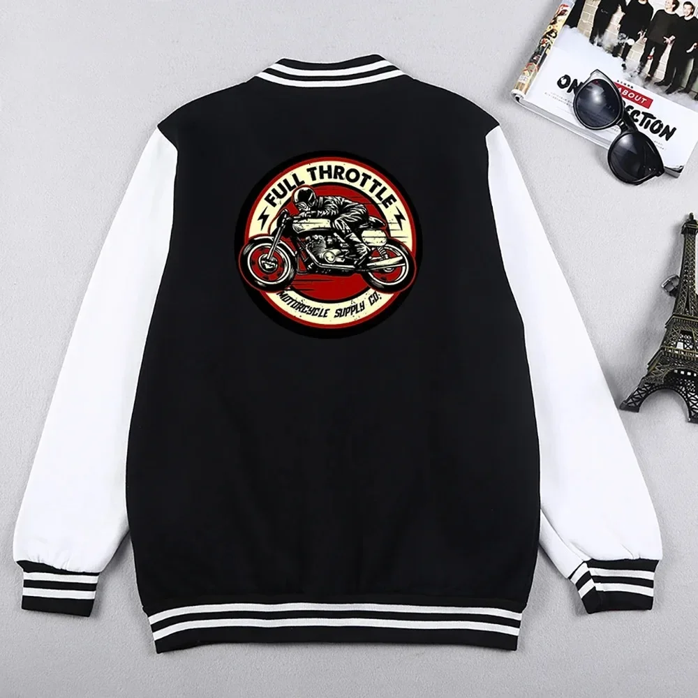 Full Throttle Cafe Racer Rockabilly Biker Baseball Uniform Men Women Coats Autumn Fleece Warm Bomber Jacket Classics Streetwear