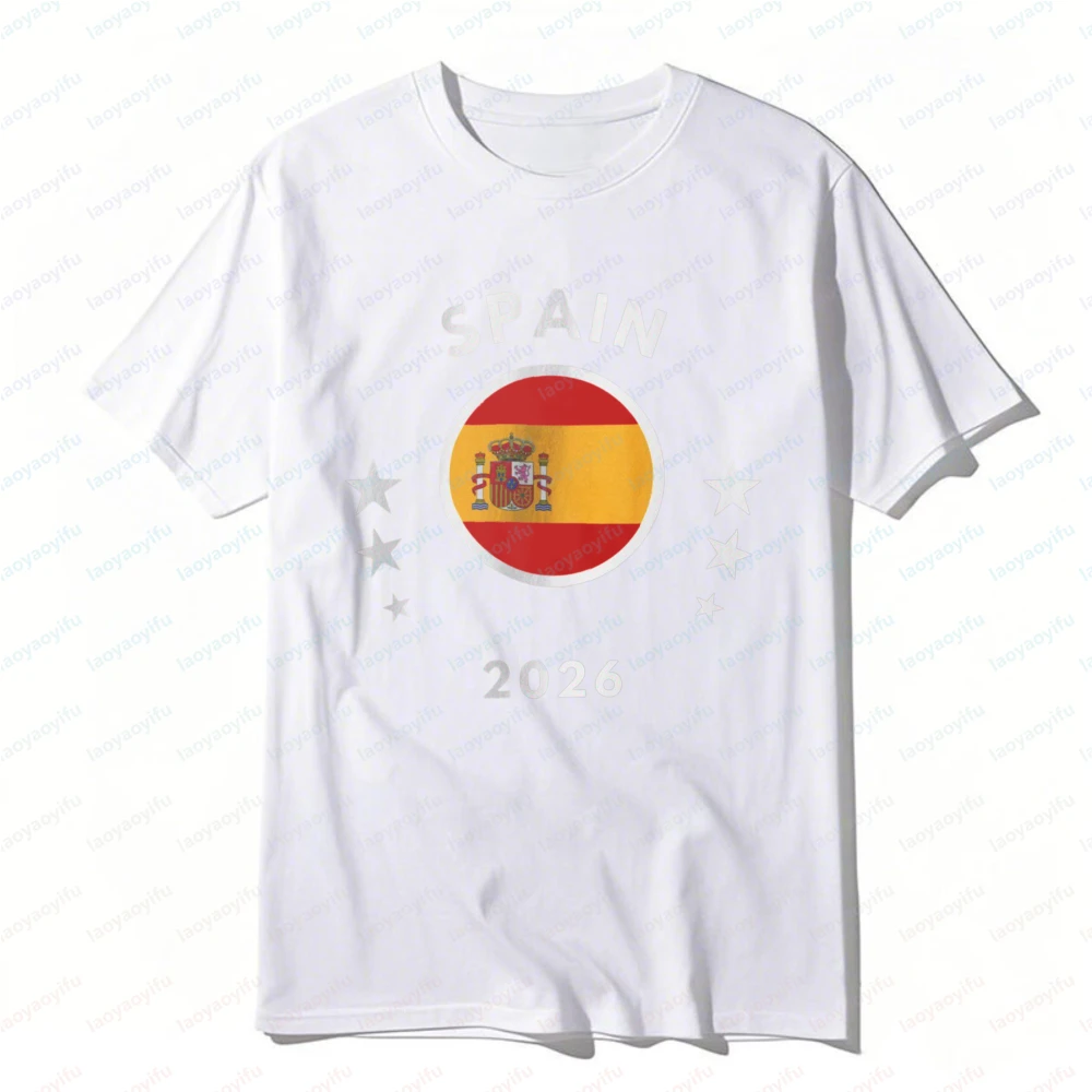 Spain 2026 Flag Tee Spain Football Soccer Cotton T-Shirt Patriotic Fan Casual Tops Soccer Part Supplies Summer Men's Clothing
