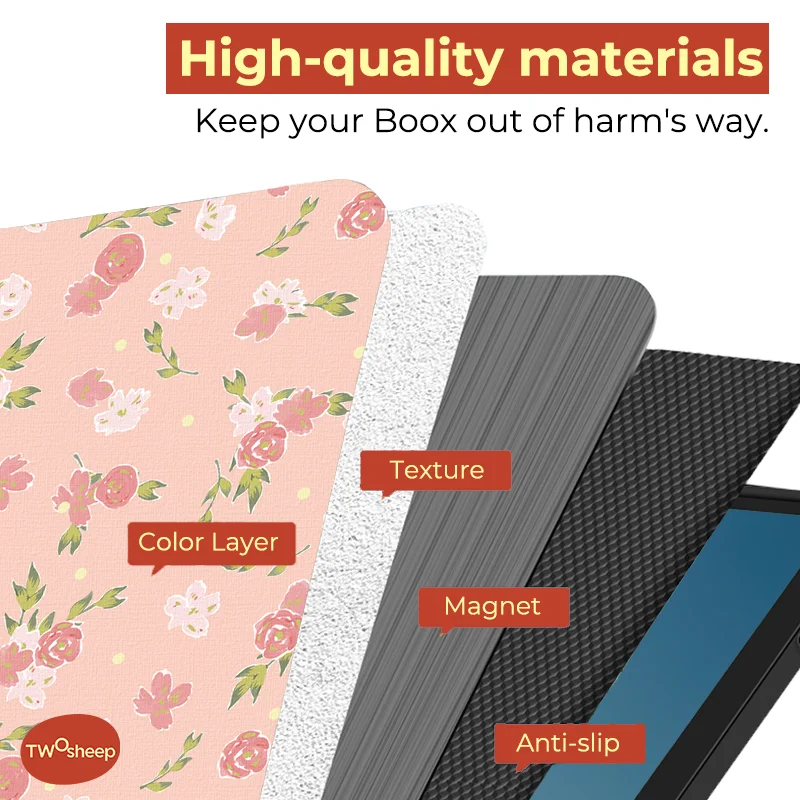 Twosheep Case for Boox Go7 Go Color7 GenII GenI Page Leaf3 Leaf3c 7-inch Magnetic Cover Auto Sleep girls Floral pattern