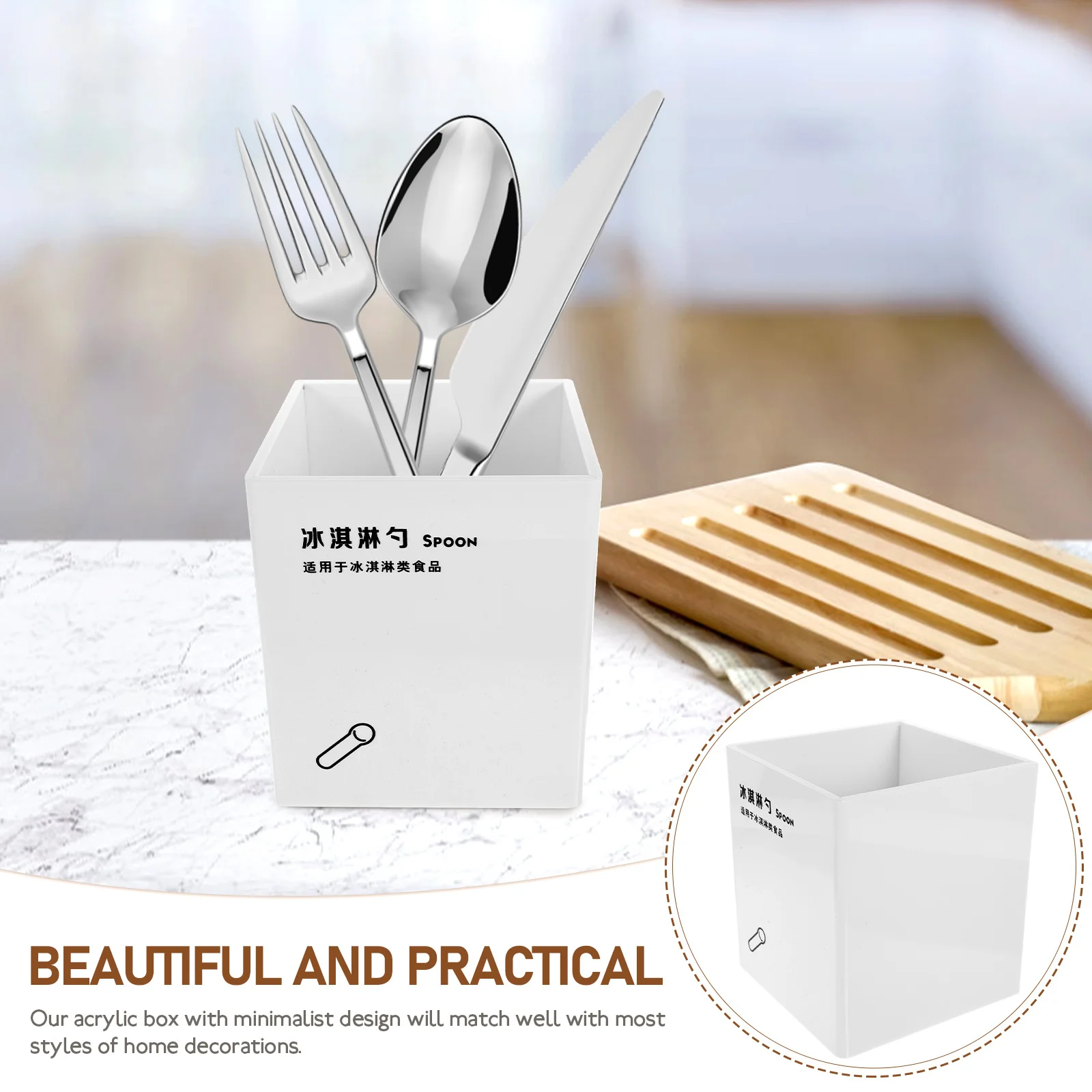 

Dining Table Acrylic Utensil Organizer Multipurpose Cutlery Holder Spoon Fork Storage Bucket for Kitchen Table