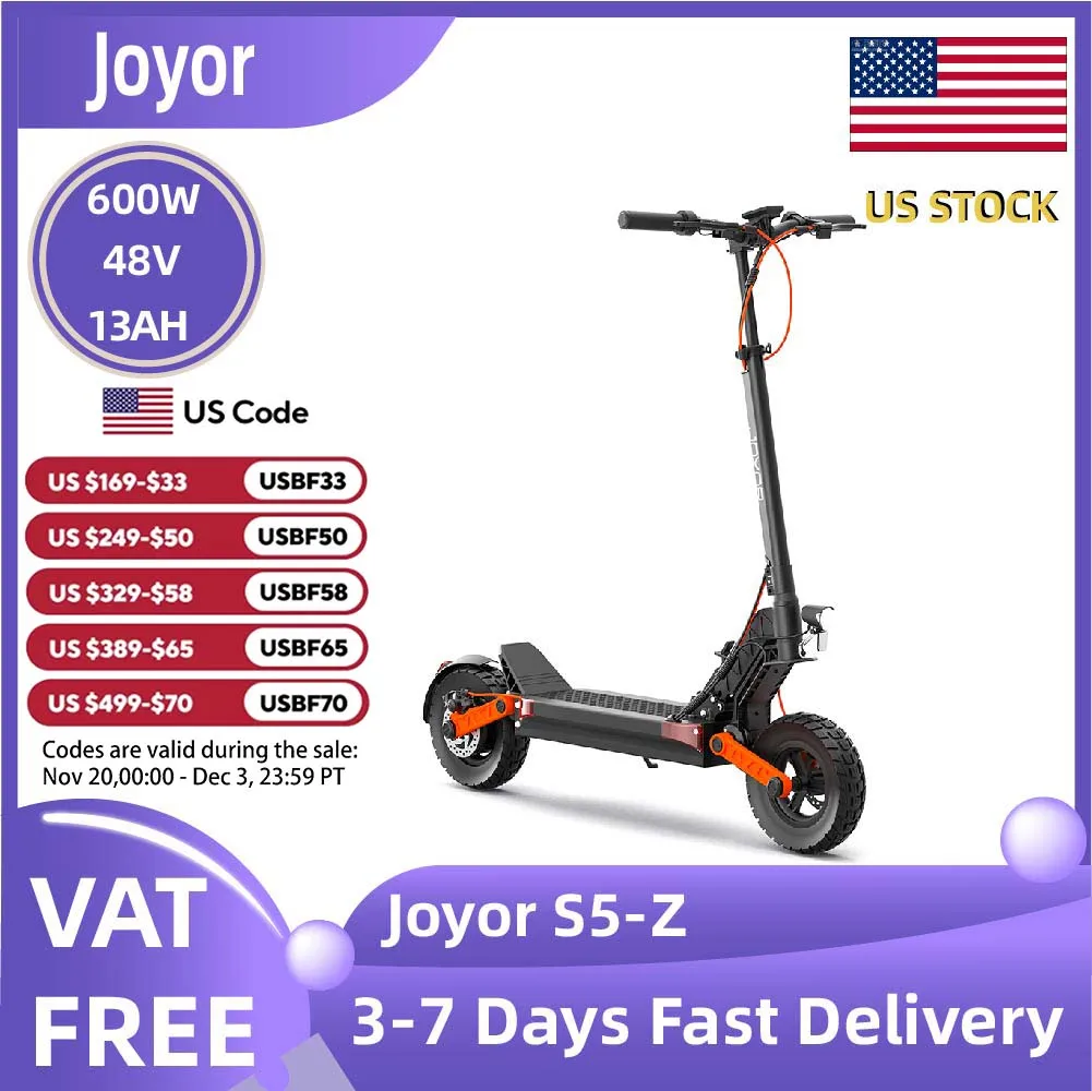 

JOYOR S5-Z Adult Electric Scooter 48V13AH Battery Foldable E-Scooter 600W Motor 10" Off-Road Air Tire City EScooter