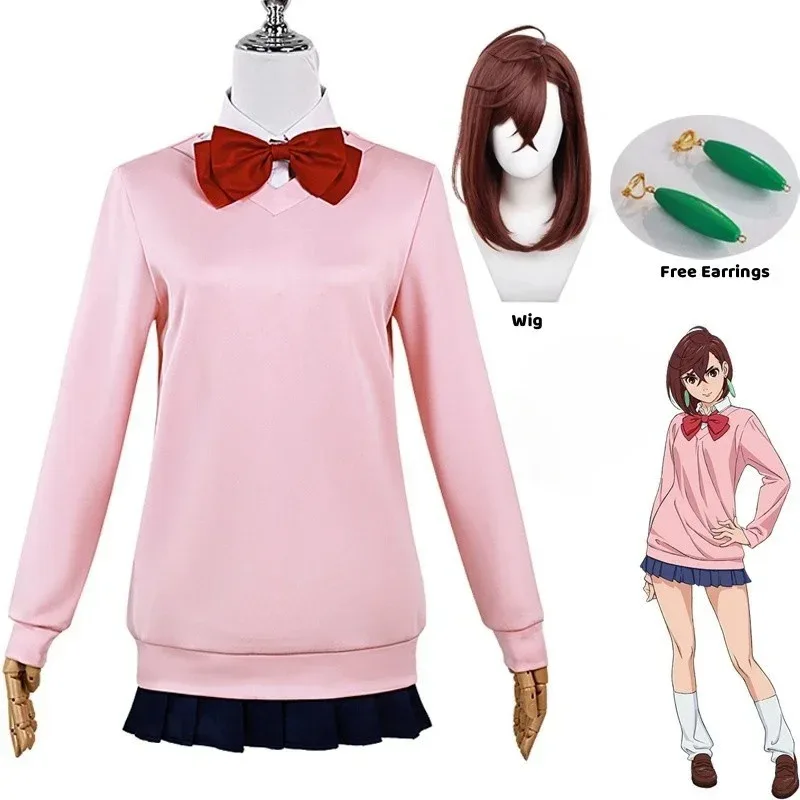 مومو أيأسه زي أنيمي Dandadan تنورة مدرسة المرأة لطيف الوردي موحدة JK تأثيري عيد الميلاد6;d'3,h'7.b;