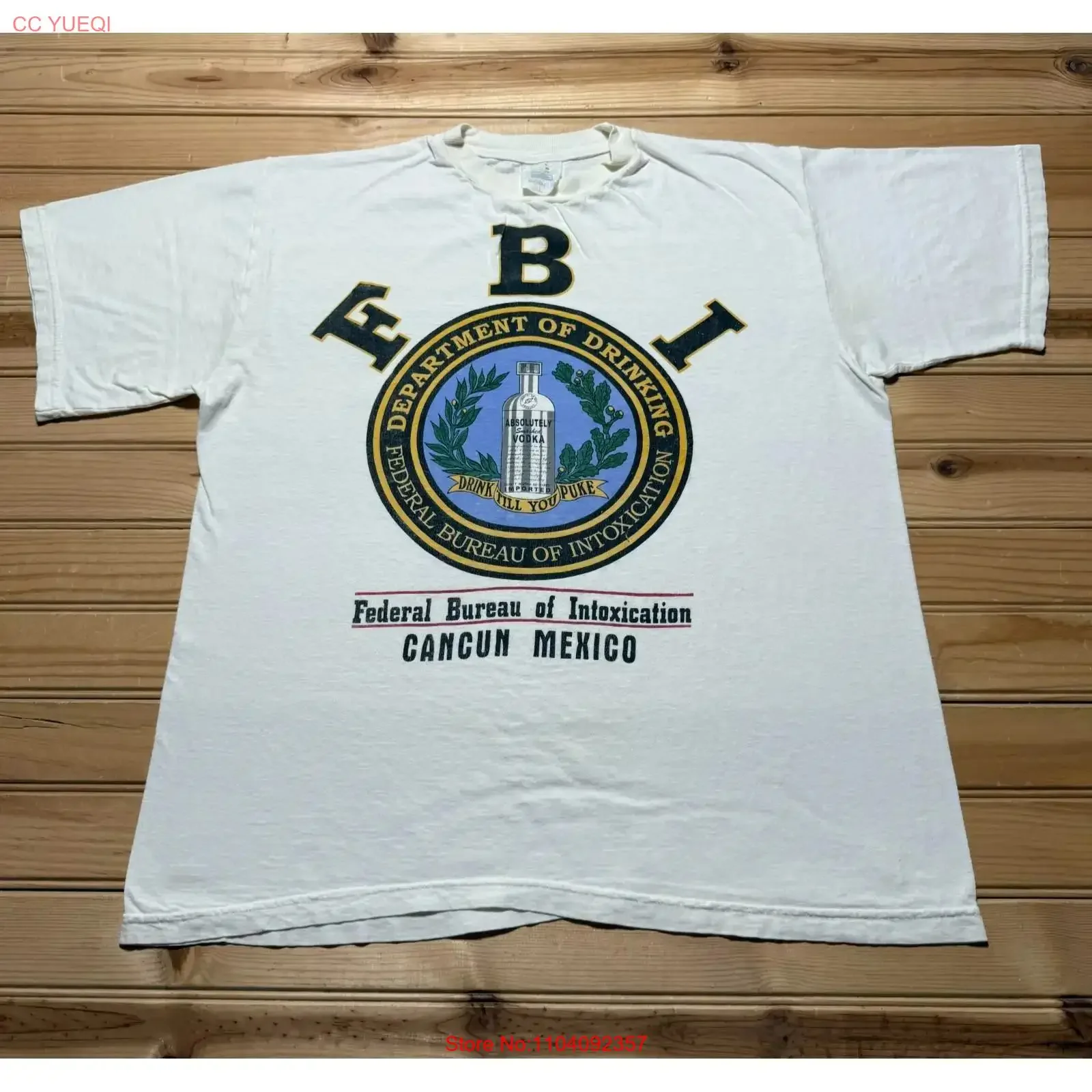 Vintage Y2K Federal Bureau of Intoxication Cancun Mexico Vodka Funny T Shirt Large vintage Washed Top For Everyday Wear