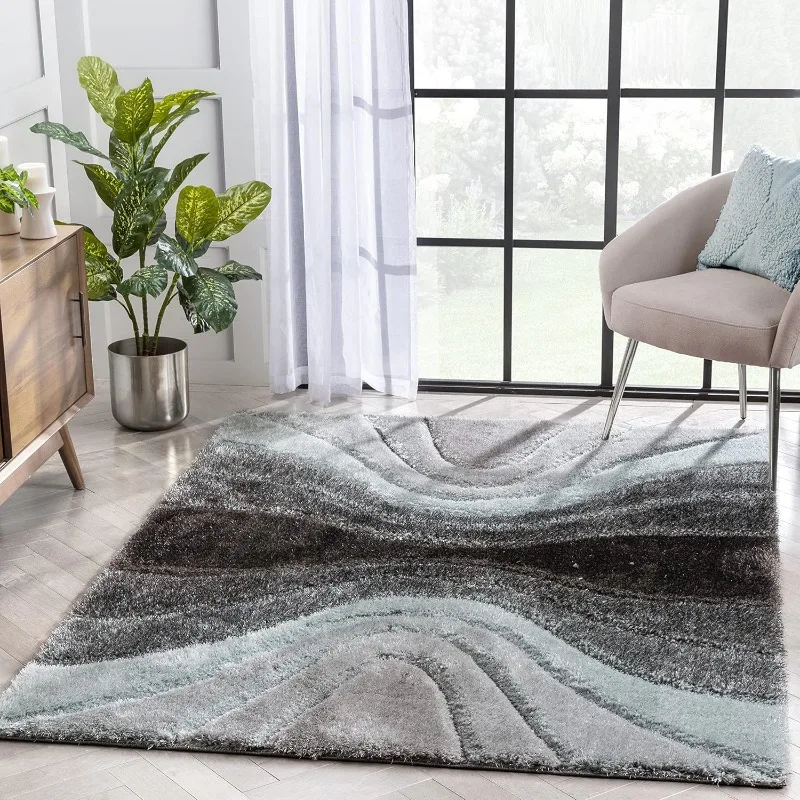 

Luze Light Blue Hourglass Waves Geometric Thick Soft Plush 3D Textured Shag Area Rug (7'10" x 9'10")