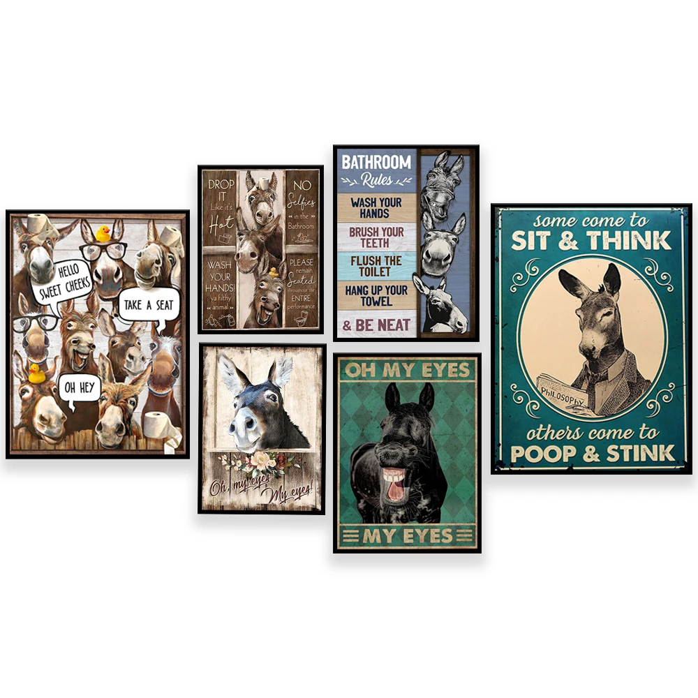 Funny donkey why hello sweet cheek bathroom, funny donkey oh my eyes bathroom poster, donkey bathroom sign, farmhouse decor