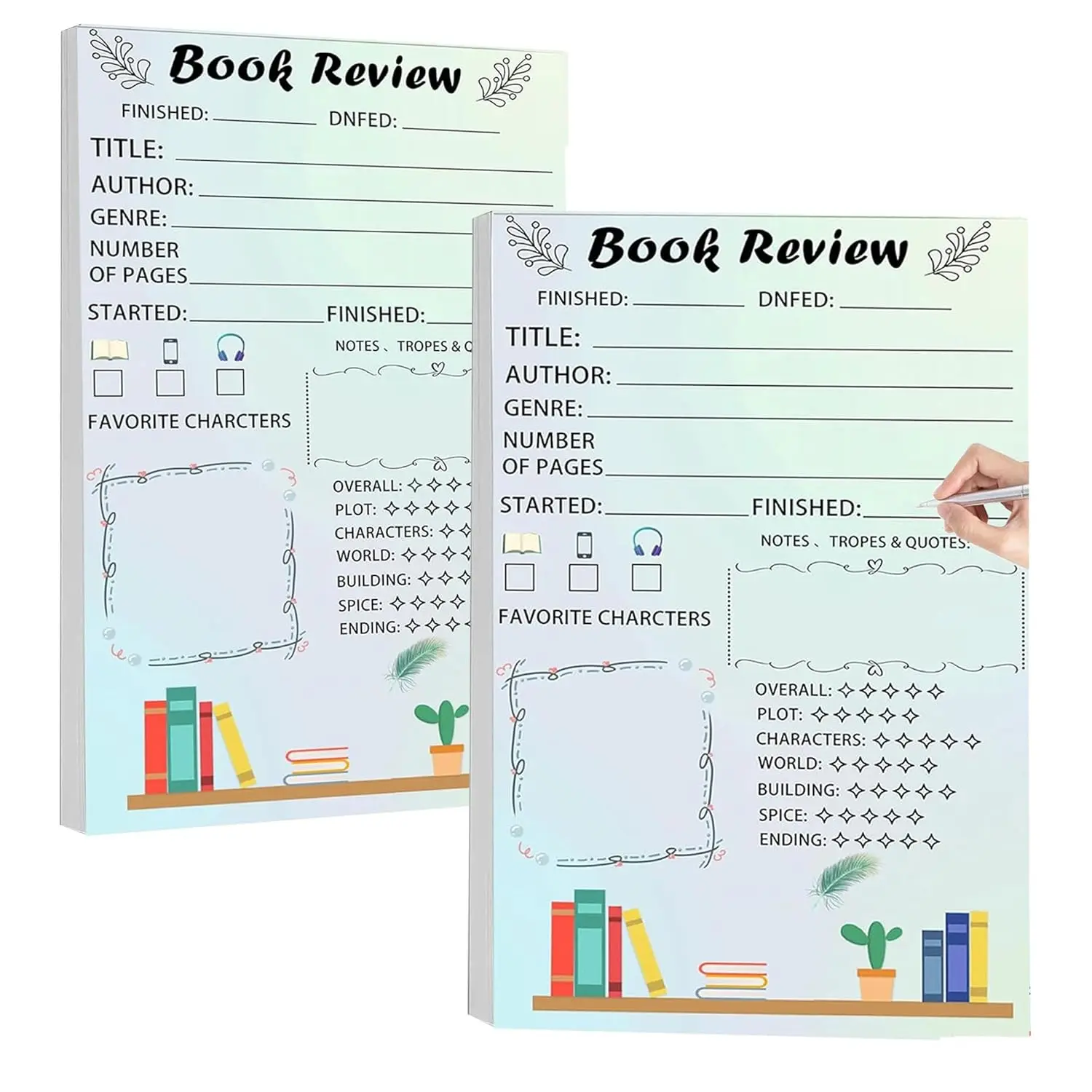 

2 Pads Book Review Notepad Reading Journals Pad for Books Lovers & Readers 5 x 8 inch Reading Log Tracker Paper Notepad for Book