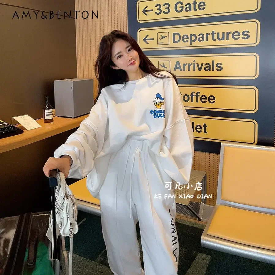 Frühling Herbst 2025, Damen Lose Gedruckt Cartoon Sweatshirts Und Casual Hosen Sets Weibliche Lässig Track Jogginghose Anzug Für Frauen