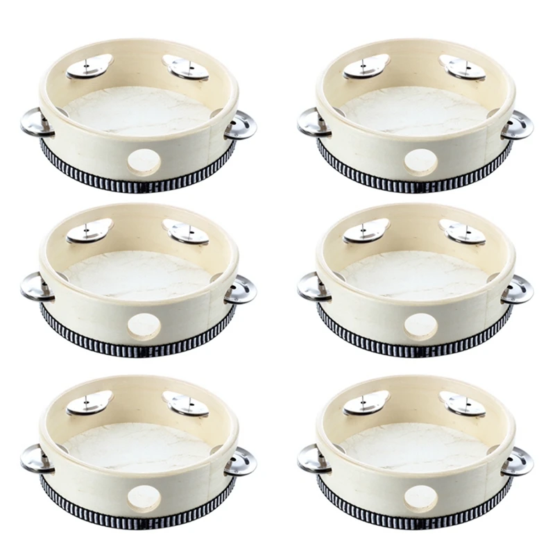 

6 Pcs 6 Inch Musical Tambourine Tamborine Drum Round Percussion Gift For KTV Party