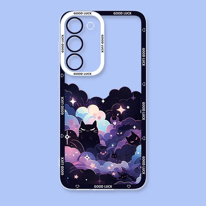 Lustige Künstlerische Schwarze Katze Sternenhimmel Handyhülle für Samsung Galaxy S26 S24 S23 S22 S25 Plus Ultra Transparente Hülle S23+ S22+ S24+ Schutzhülle – Detail 7
