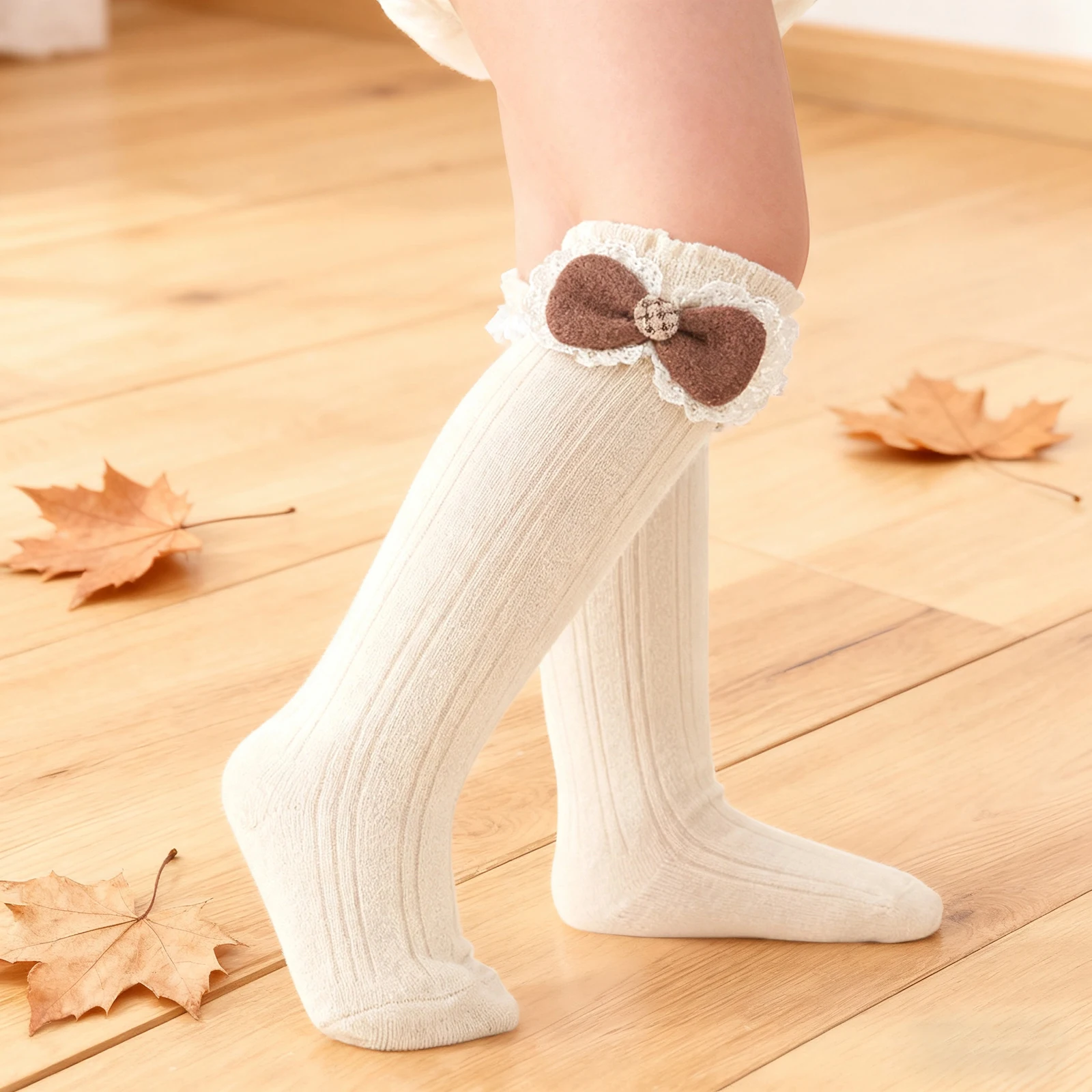 

Suefunskry гольфы для маленьких девочек, милые мягкие стильные длинные носки для младенцев с бантом на осень и весну