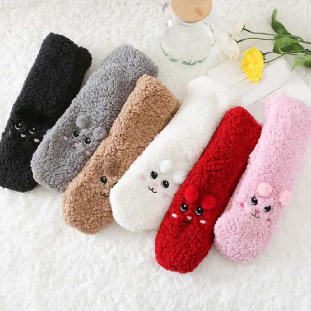 

Kawaii Embroidery Thick Thermal Socks Cartoon Plush Floor Socks Mid Tube Thicken Warm Sleeping Socks Indoor