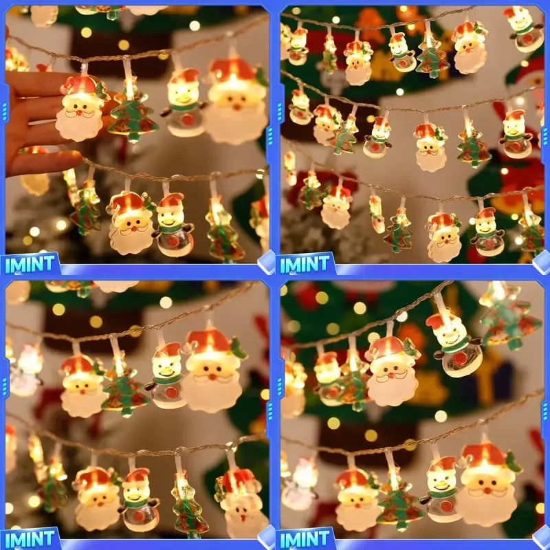 2025 Christmas Lights String Battery-operated Santa Claus Snowman Garland LED Christmas Decoration Light Party New Year