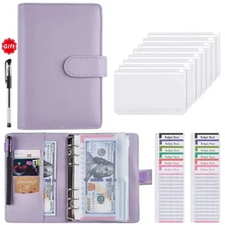 A6 PU Leather Budget Binder&1gel ink Pen Cash Envelopes System Set with Binder Pockets for Money Budget Saving Bill Organizer