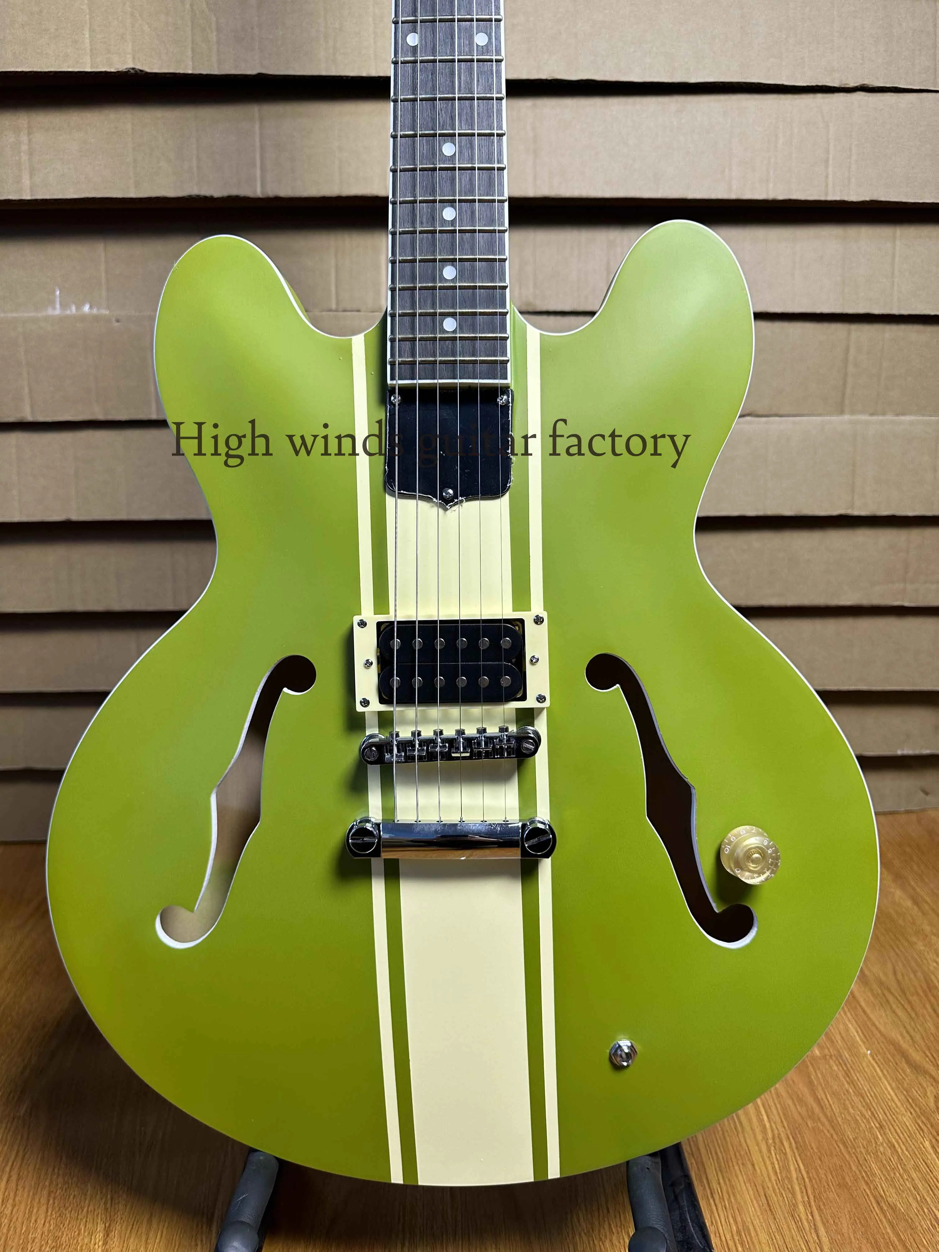 Matte Green Electric Guitar Semi-Hollow Body HH Pickups fixed bridge