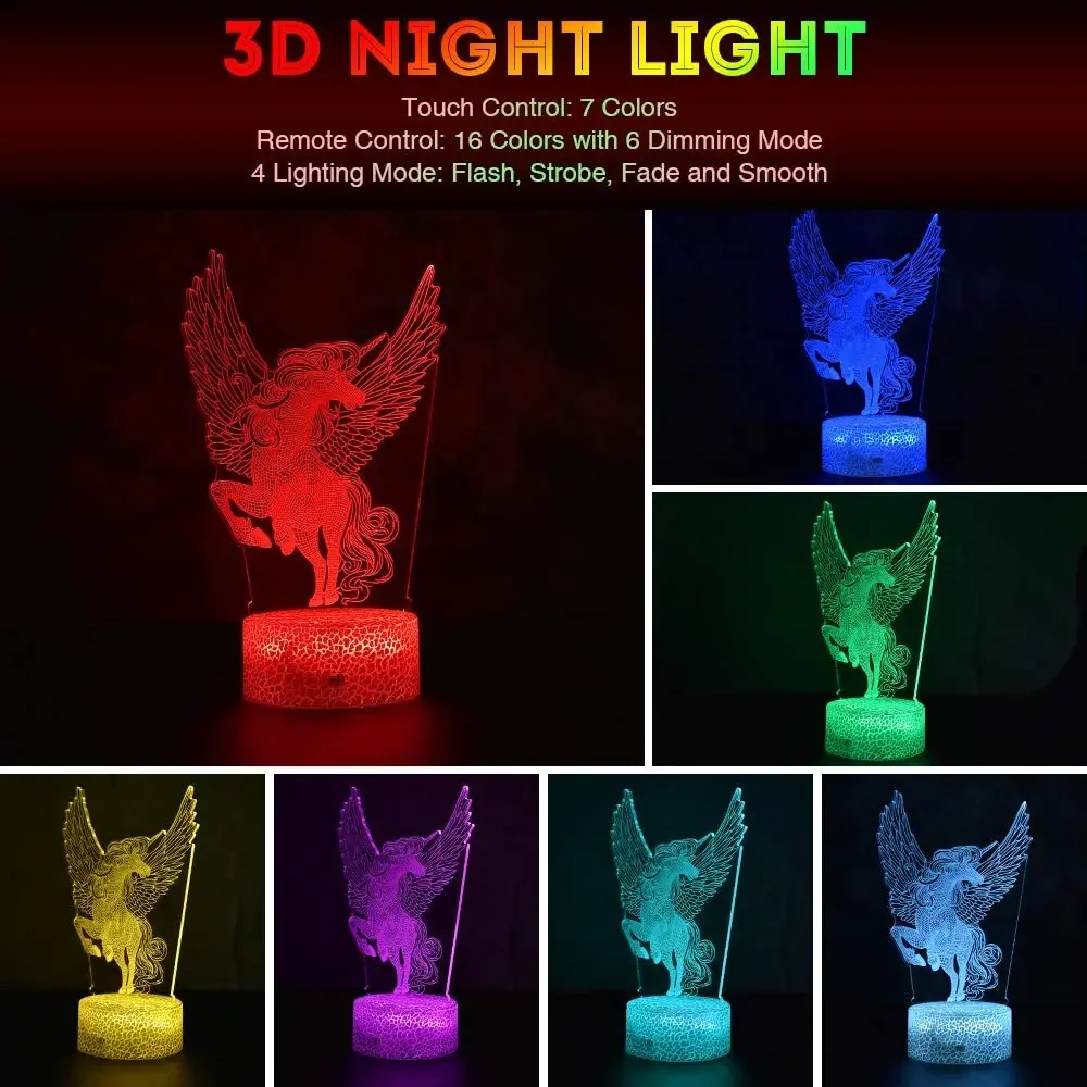 3D LED Horse Night Light 16 colori cambiano con decorazione Desktop remota lampade da comodino per camera da letto regali per bambini festa di natale