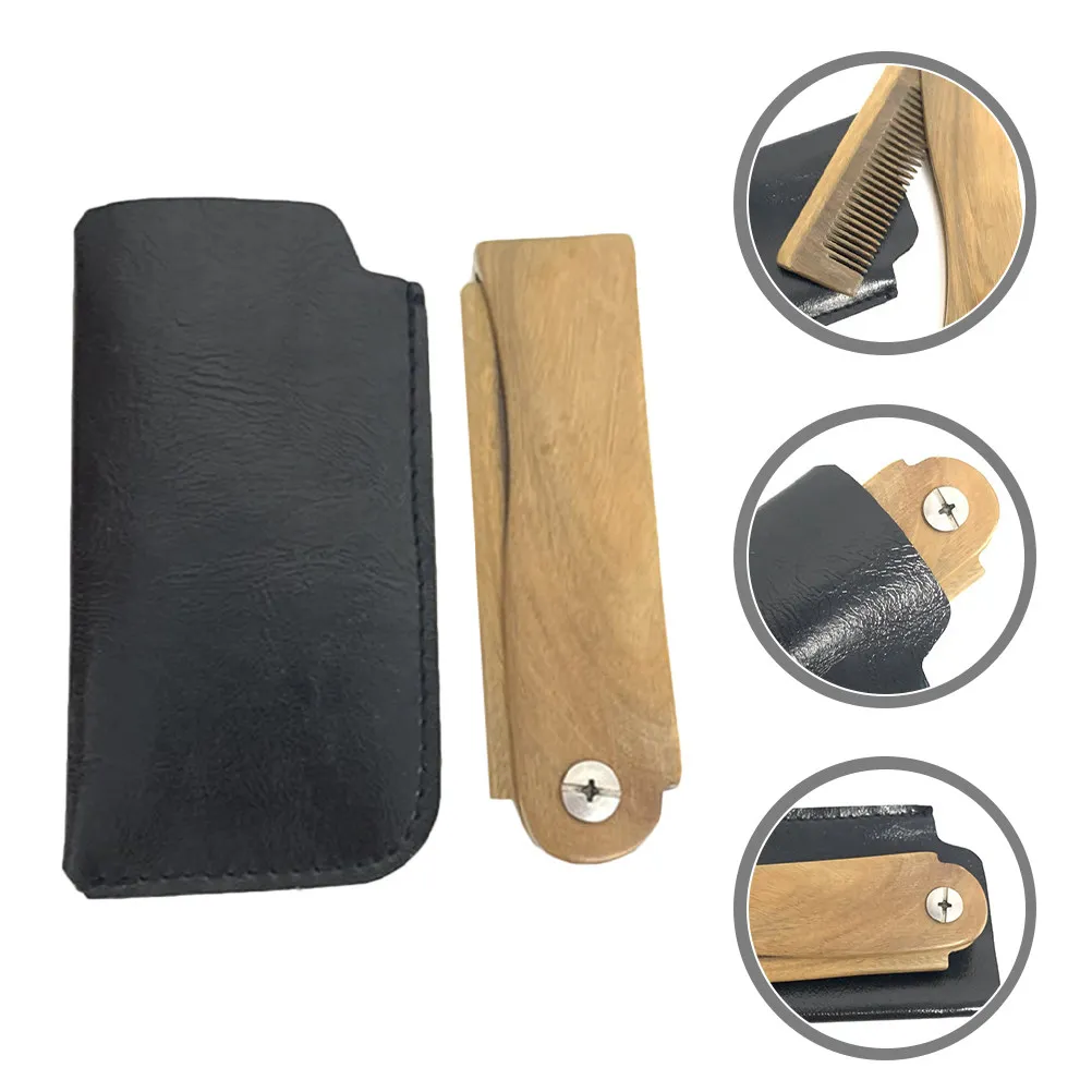 

1Set Premium Sandalwood Beard Comb Folding Pocket Size Wooden Mustache Comb for Men Portable Salon Home Travel Use Beard