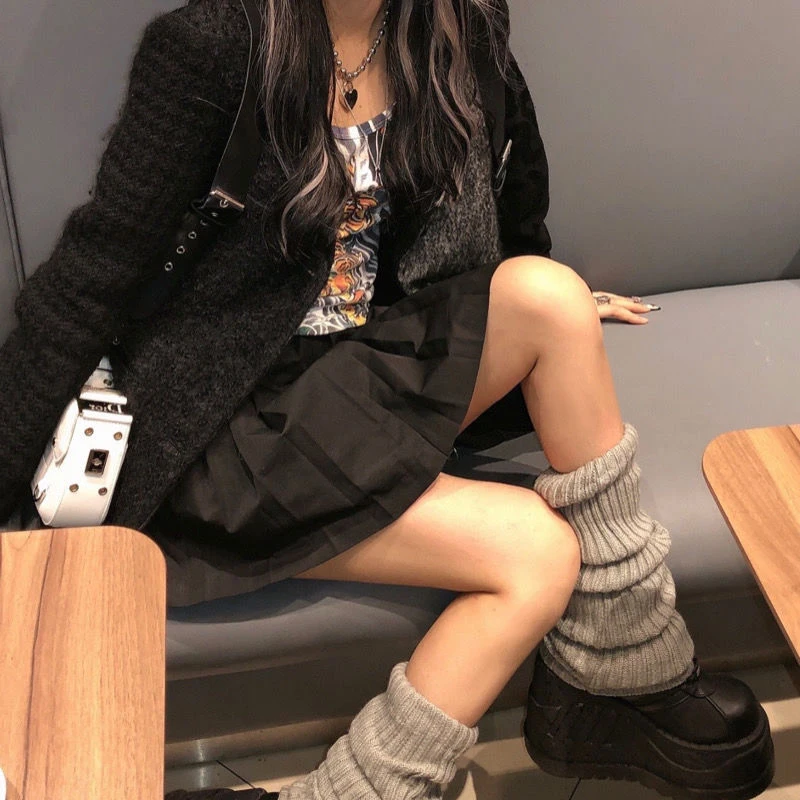 Зимние гетры, пушистые аксессуары Goth Gyaru Y2k, вязаные носки в готическом стиле, Лолита, женские гетры для ног, женские носки, леггинсы в готическом стиле