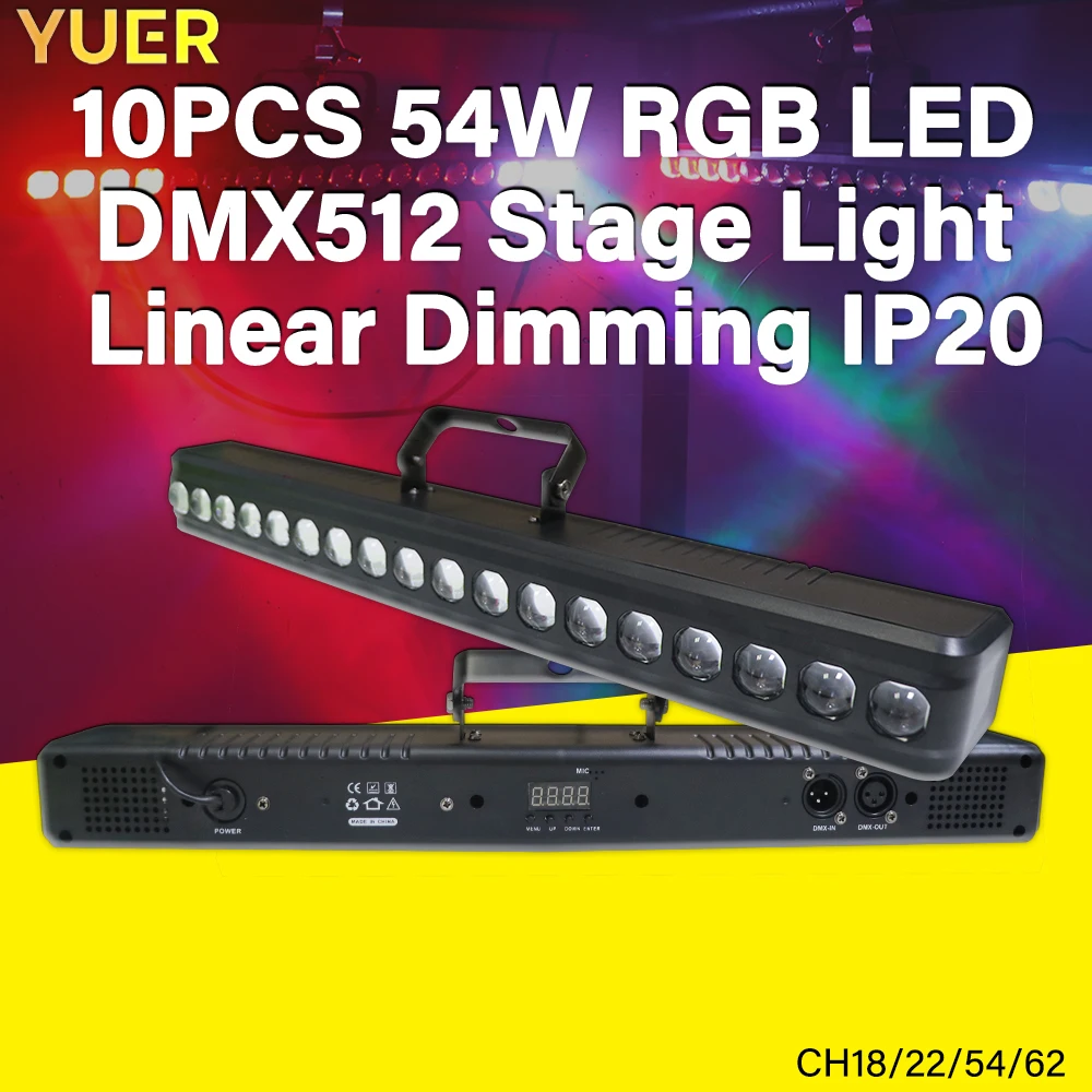 

YUER 10PCS 54W 18X3535 RGB LED DMX512 Stage Light, Linear Dimming, IP20 - Ideal for Event Lighting Stage Performances bars KTV