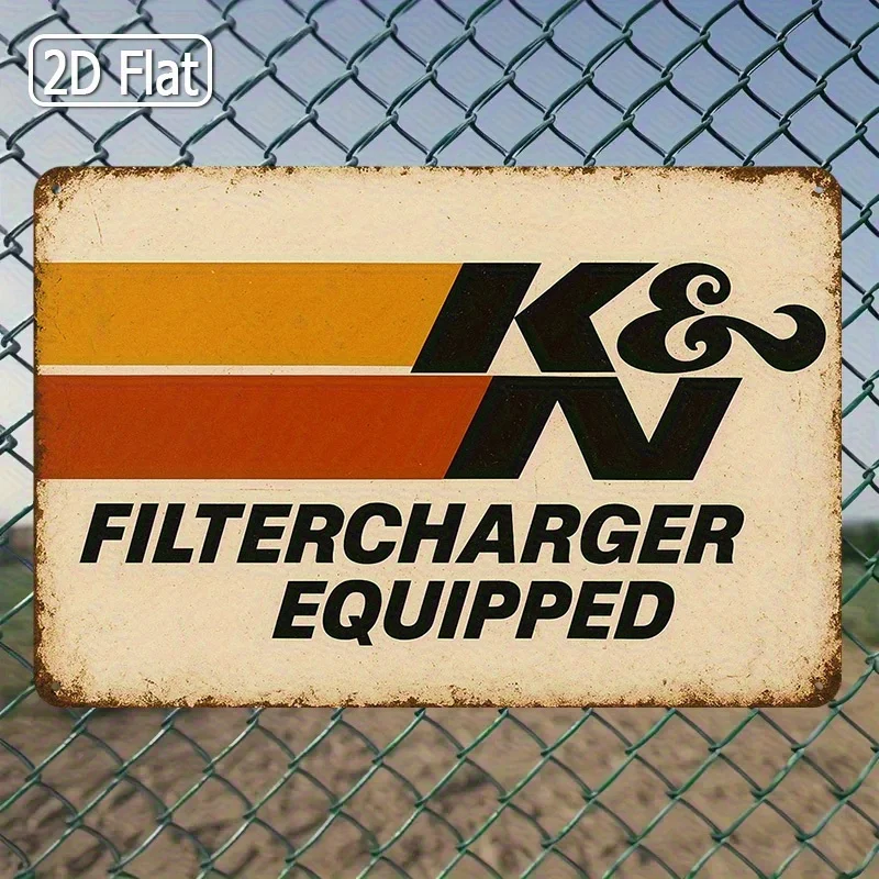 1pc a Classic KN Filtercharger Metal Sign for The Garage - a Robust Iron Retro Automotive Wall Decoration Featuring an Orange An