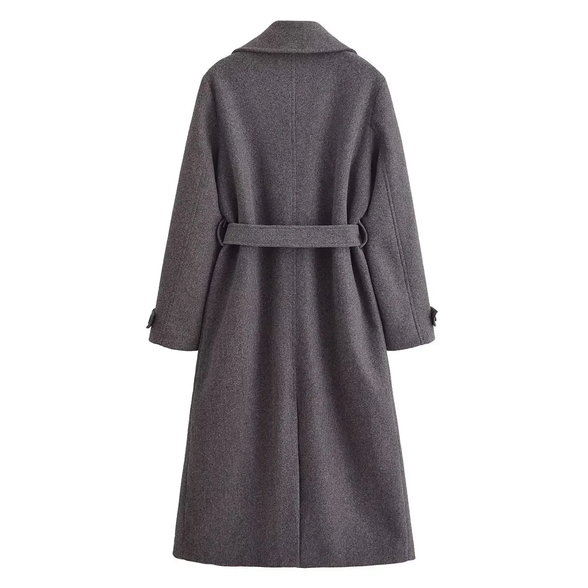 Women's new fashion with Belt loose warm double breasted Lapel woolen coat retro long sleeved side pocket women's coat chic top