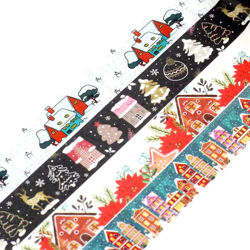 NEW 1X 10M Decor Christmas Houses Washi Tape Set for Scrapbooking Adhesive Masking Tape Cute Journaling Kawaii Papelaria