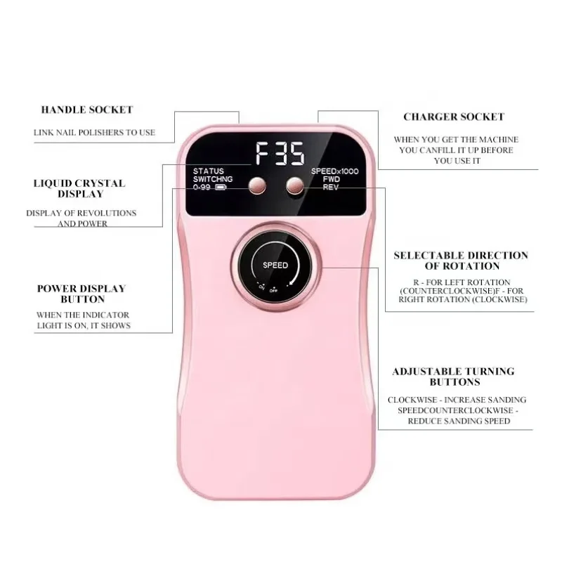 : Máquina profissional de broca elétrica para unhas, 35000rpm, para unhas acrílicas, usb, portátil, manicure, pedicure para remover esmalte em gel