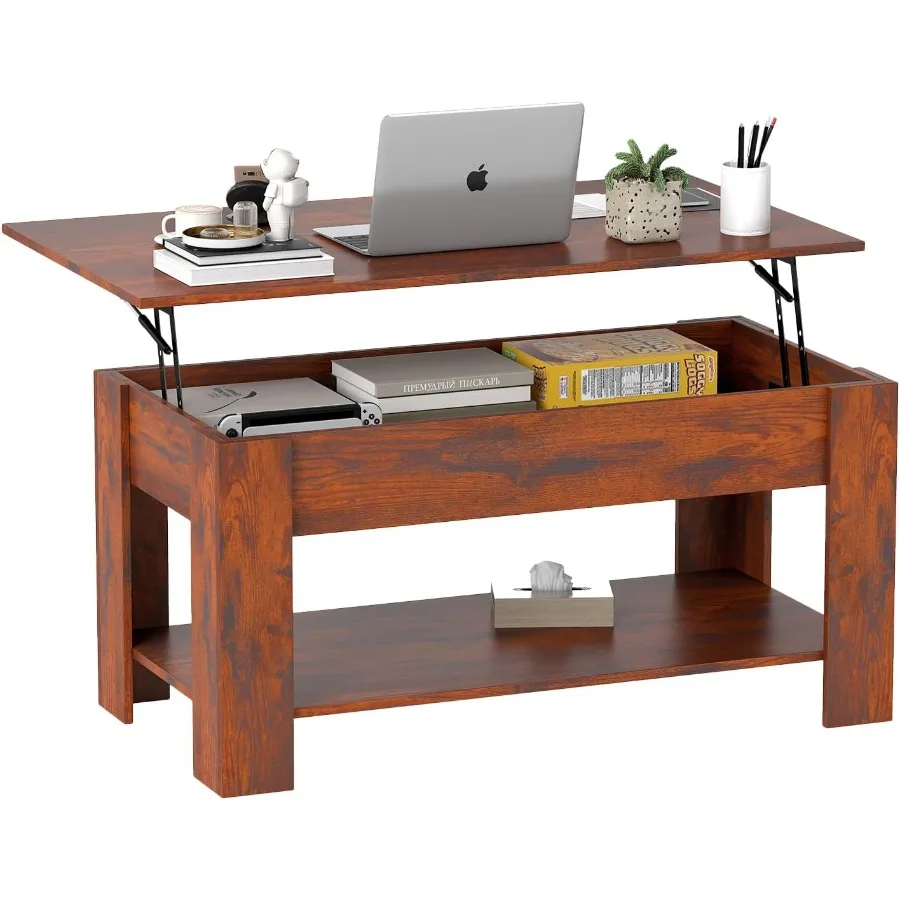 

Журнальный столик с подъемным верхом 39,4 со скрытым отделением и полкой для хранения, деревянная подъемная столешница для дома, гостиной, приемной O