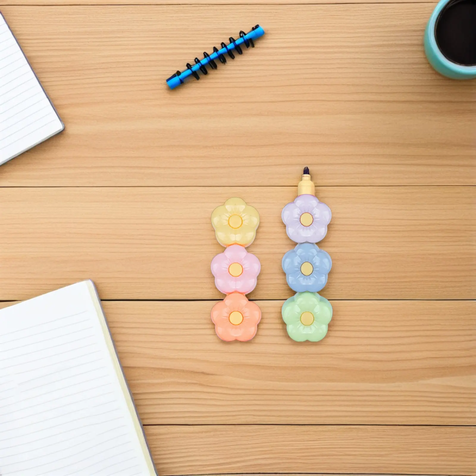 1Set Fluorescence Markers Multi-Color Flower Shaped Highlighter Pen Comfortable Grip for School Studying Office Marking