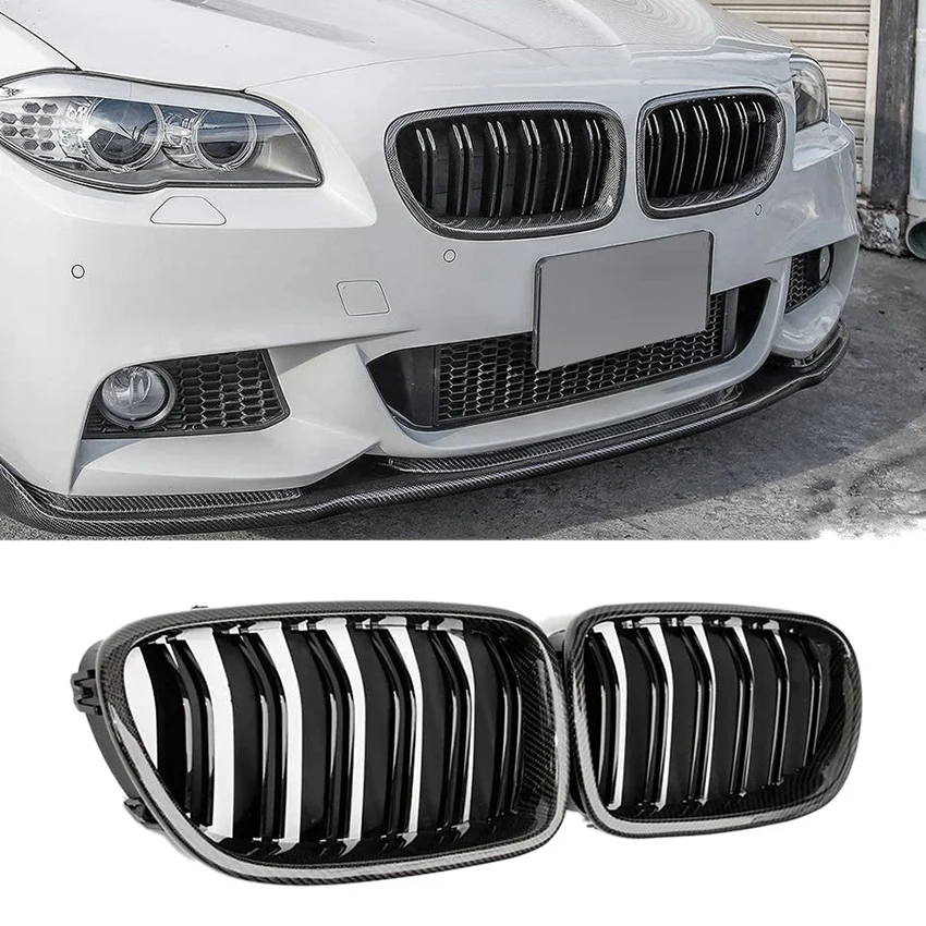 

AEA7-Car Carbon Fiber Glossy Double Slats Front Kidney Grille Grill For-BMW 5 Series F10 F11 M5 2010-2016