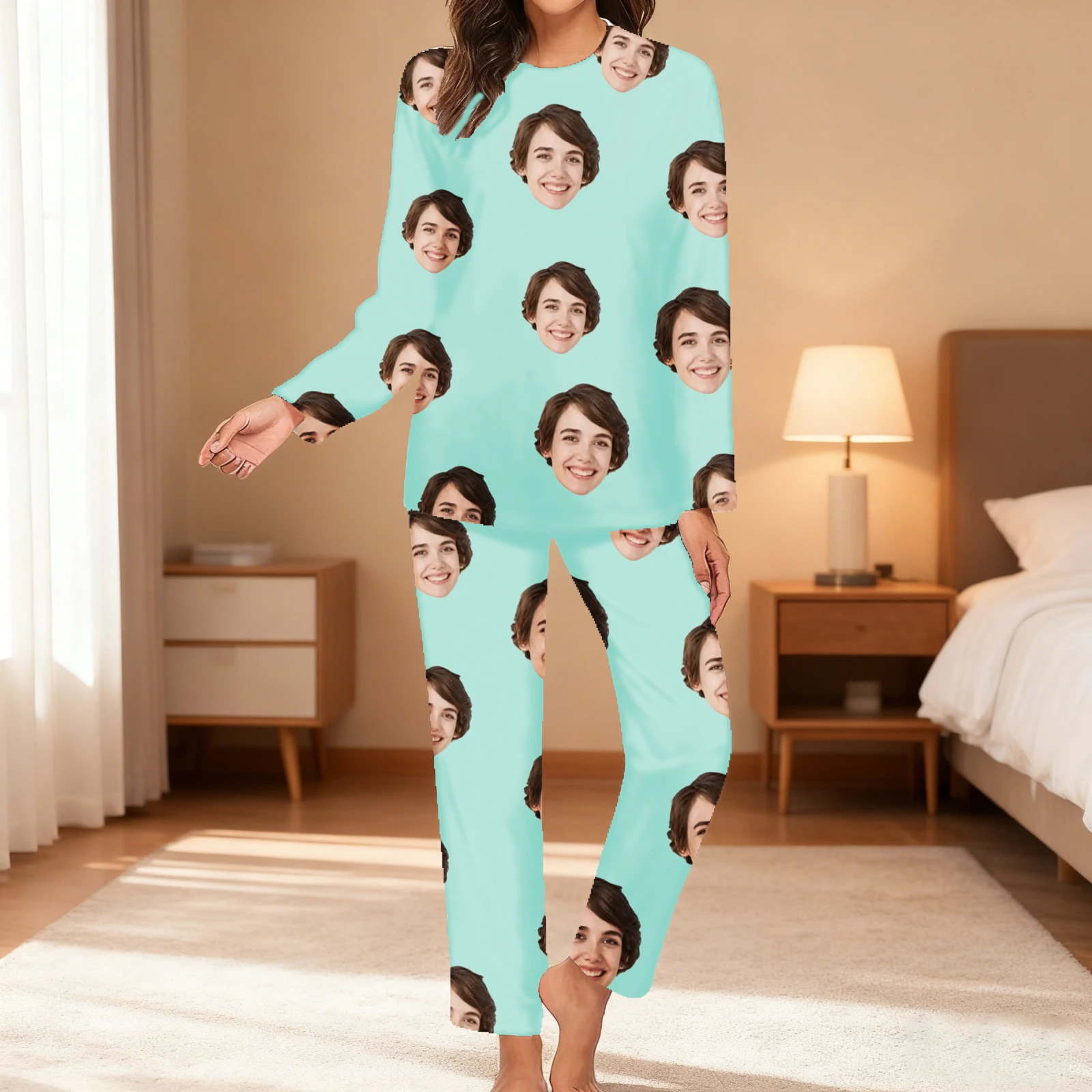 مجموعة ملابس نوم منزلية مخصصة مجموعة ملابس نوم وجه شخصية هدية عيد الميلاد العائلية مجموعة بيجامات مخصصة #3