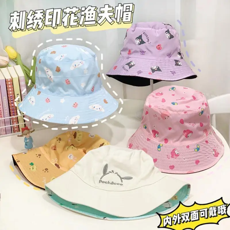 

Cute Cartoon Fisherman Hat Hello Kitty Kuromi Kawaii My Melody Waterproof Sunscreen Leisure Sun Hat Birthday Gift for Girls