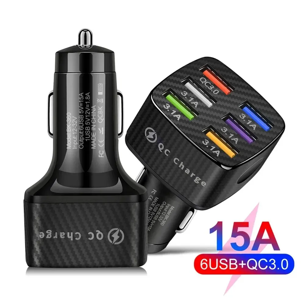 6 Port USB Car Charger 12V/24V Quick Charge3.0 Fast Charging Power Adapter for iPhone Samsung Huawei Xiaomi Mobile Phone Charge