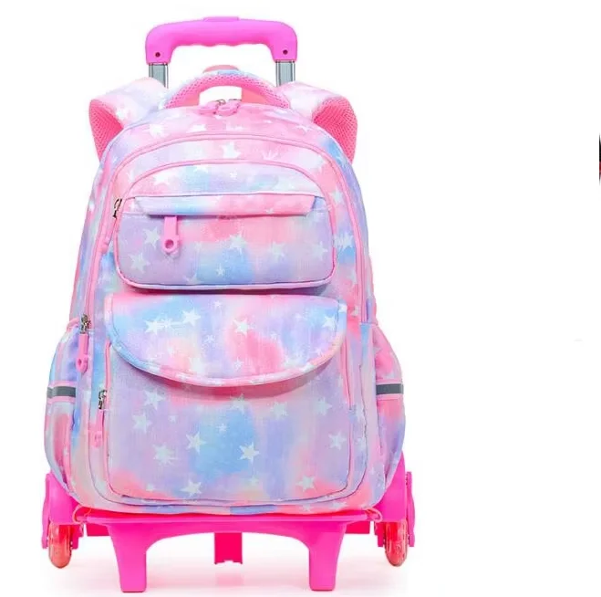 Girls Trolley Backpack Cute Colorful Girls Rolling Backpack Middle School Trolley Schoolbag with Wheels School wheeled Backpack