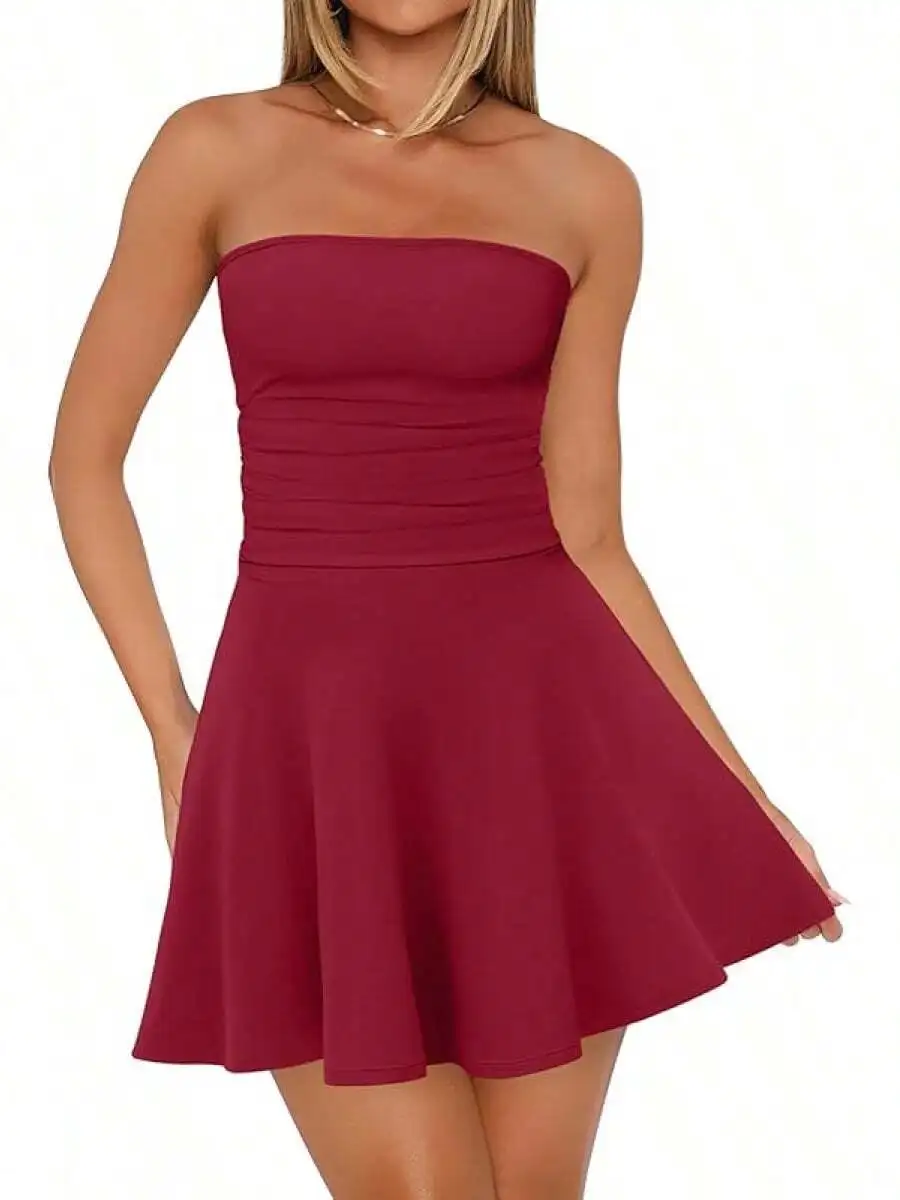 

Womens Strapless A-Line Dress With Side Ruching For Party Club Date Homecoming