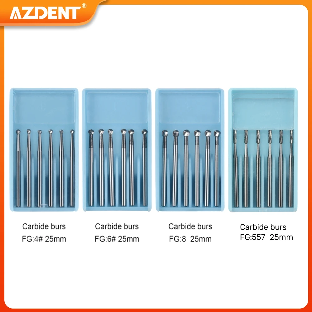 

AZDENT Dental Surgical Tungsten Carbide Burs 25mm Bur FGXL 4/6/8/557 Polishing Drills for High Speed Handpiece Dentistry Tool