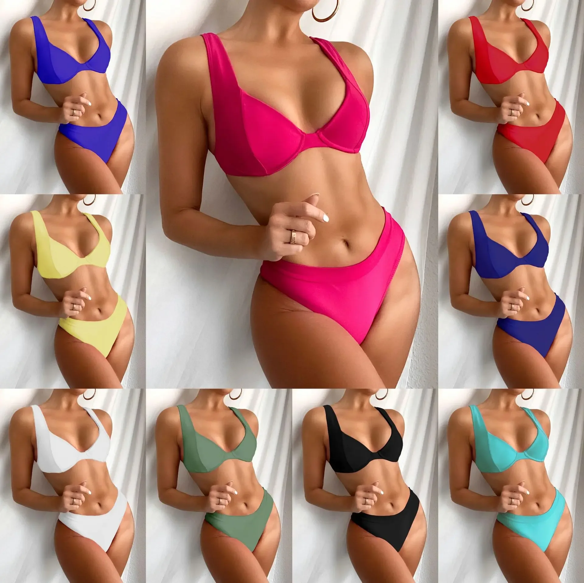 

11 Colors New Sexy Bikini Women Push Up Solid Swimwear Swimsuit Bikinis Set Female Bathing Suit Beach Bikinis Para Mujer 2023