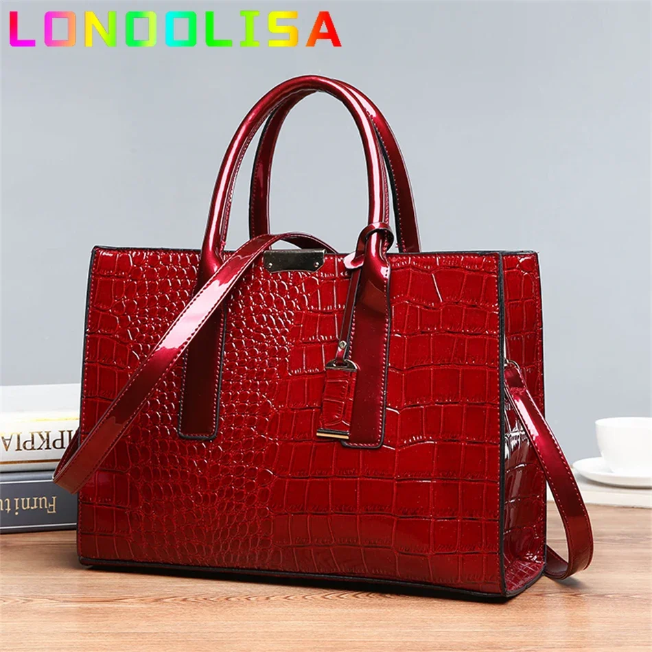 Pantent Leather Crocodile Handbags Female Crossbody Shoulder Messenger Bag for Women 2024 High Quality Ladies Luxury Handle Tote