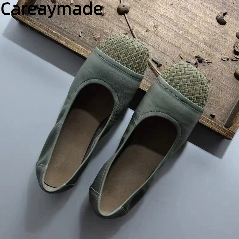 

Careaymade-женская обувь ручной работы, летние дышащие плетеные лоферы из натуральной кожи с неглубоким носком и круглым носком, бабушкины туфли
