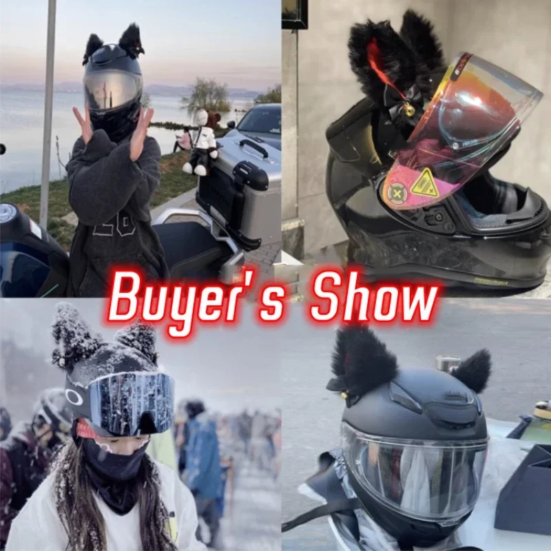 Handmade Plush Cute Motorcycle Helmet Headdress Cat's Ears 3D Fox Ears DIY Ski Helmet Decoration Motorcycle Accessorie