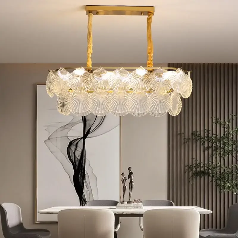 Modern Creative Shell Glass LED Chandelier Living Room Home Pendant Lamp Bedroom Restaurant Indoor Lighting Decoration Fixtures