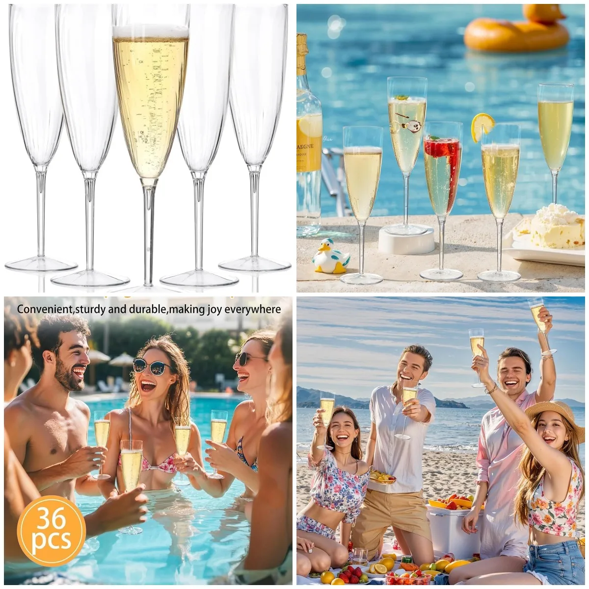 

36PCS Clear Disposable Champagne Flutes, 6 oz for Wedding & Party