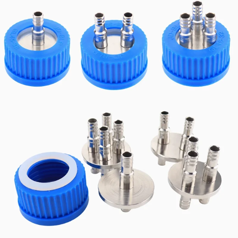 GL45 mobile phase bottle plastic stainless steel feeding bottle cap single two double way three way four way reagent bottle cap