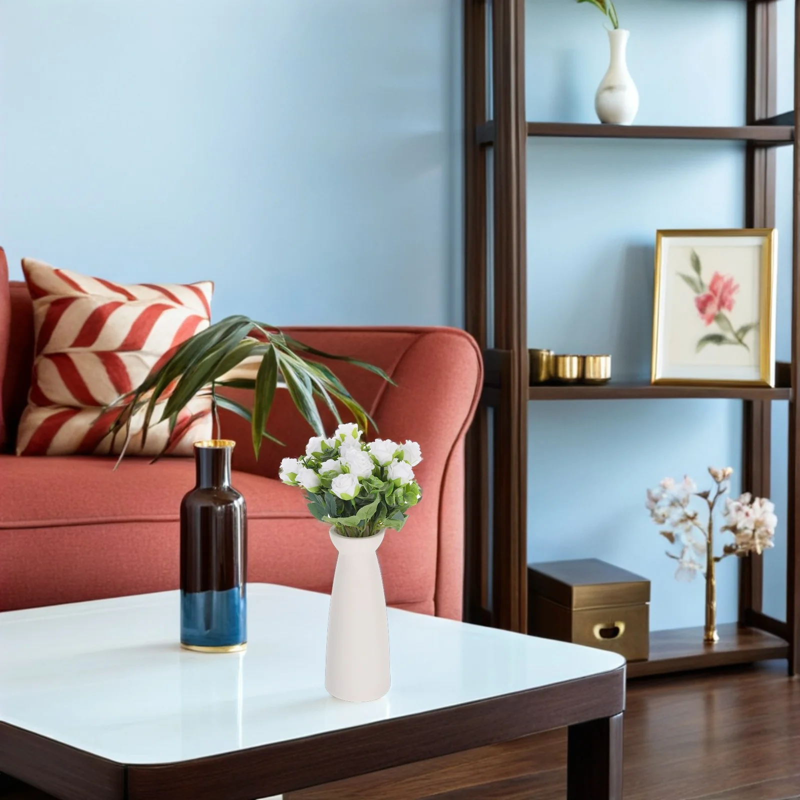 

2Pcs Elegant Artificial Rose Eucalyptus Bouquet Realistic Silk Flowers for Home Wedding Table Centerpieces Floral Decor