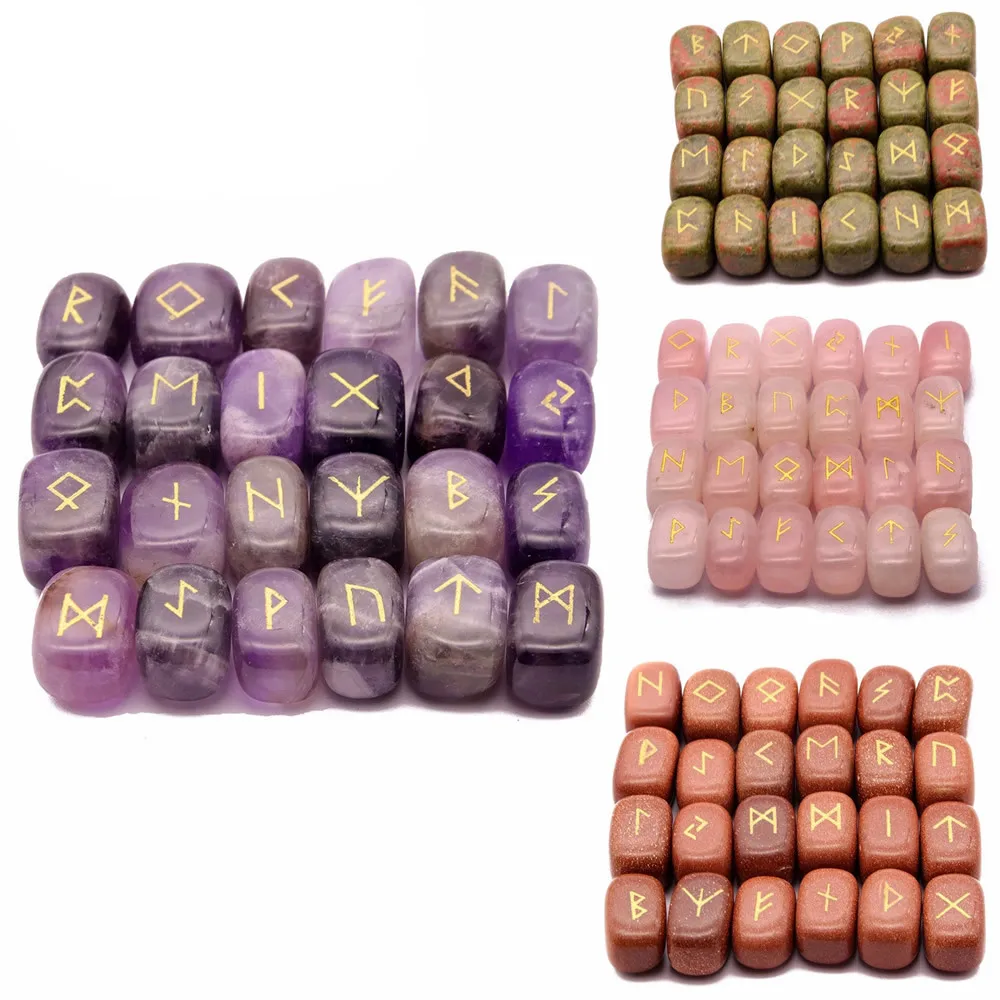 25pc/set European and American Natural Stone Rune Alphabet Accessories Natural Crystal Rune Tarotuni Divination Divination Props