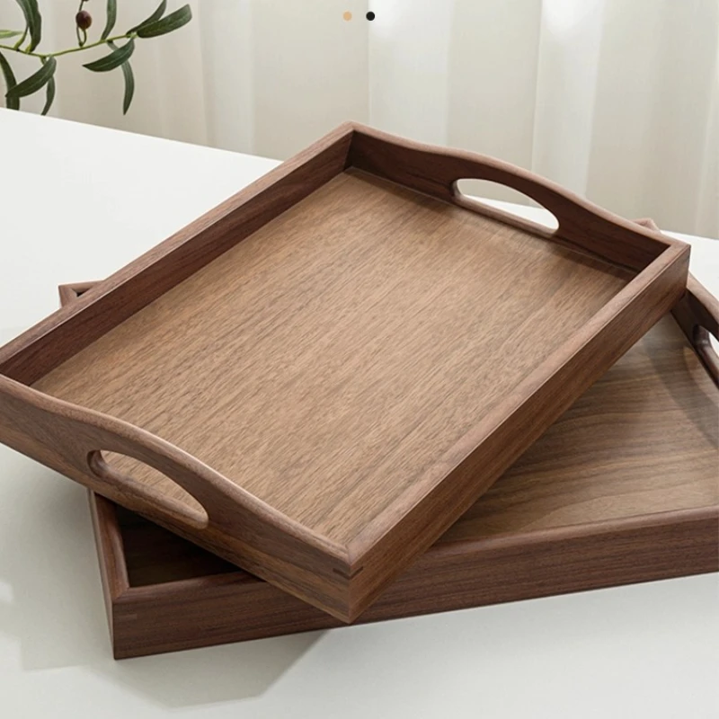 

Walnut Handheld Tray Wooden Tea Tray Premium Coffee Cake & Dessert Platter Water Glass Storage Tray